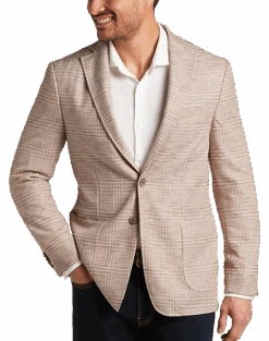Joseph Abboud Slim Fit Notch Lapel Knit Sport Coat Tan Plaid