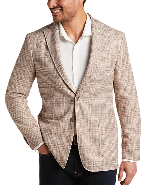 Joseph Abboud Slim Fit Notch Lapel Knit Sport Coat Tan Plaid 1 Joseph Abboud Slim Fit Notch Lapel Knit Sport Coat Tan Plaid