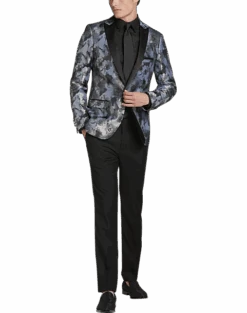 Paisley & Gray Slim Fit Dinner Jacket, Gray Jacquard -Quality Clothing Store MW40 15Z7 74 PAISLEY GRAY SILVER FLORAL ALT3