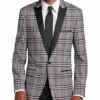 Paisley & Gray Slim Fit Dinner Jacket, Gray And Berry Plaid
