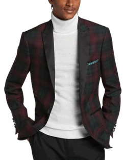 Paisley & Gray Slim Fit Dinner Jacket, Wineberry Plaid