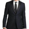 Egara Slim Fit Satin Peak Lapel Dinner Jacket, Dark Blue Patterned