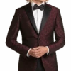 Egara Slim Fit Satin Peak Lapel Dinner Jacket, Burgundy Patterned