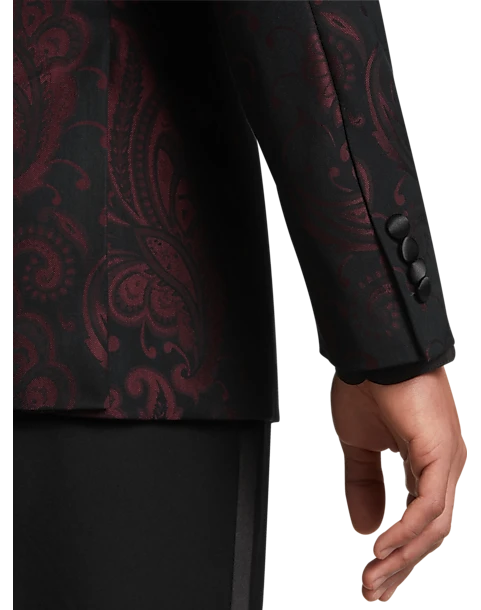 After Hours Slim Fit Shawl Collar Dinner Jacket, Burgundy Paisley 2 After Hours Slim Fit Shawl Collar Dinner Jacket, Burgundy Paisley - Image 2