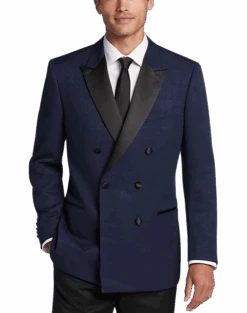 Egara Slim Fit Peak Lapel Double Breasted Dinner Jacket, Navy Tic