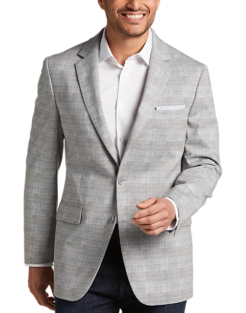 Michael Strahan Classic Fit Notch Lapel Sport Coat, Gray Plaid 1 Michael Strahan Classic Fit Notch Lapel Sport Coat, Gray Plaid