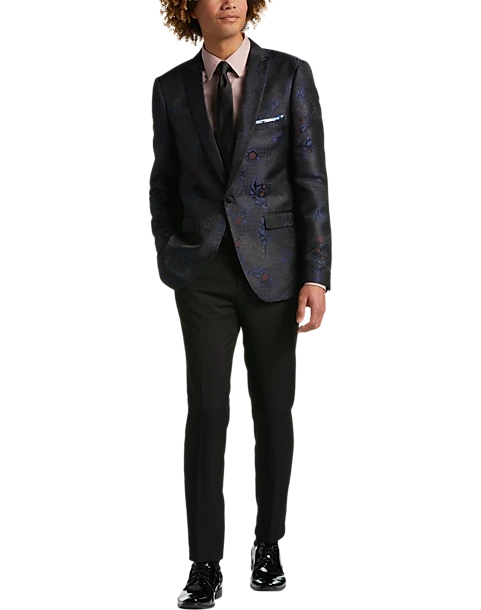 Paisley & Gray Slim Fit Dinner Jacket, Black, Navy & Burgundy Floral 2 Paisley & Gray Slim Fit Dinner Jacket, Black, Navy & Burgundy Floral - Image 2