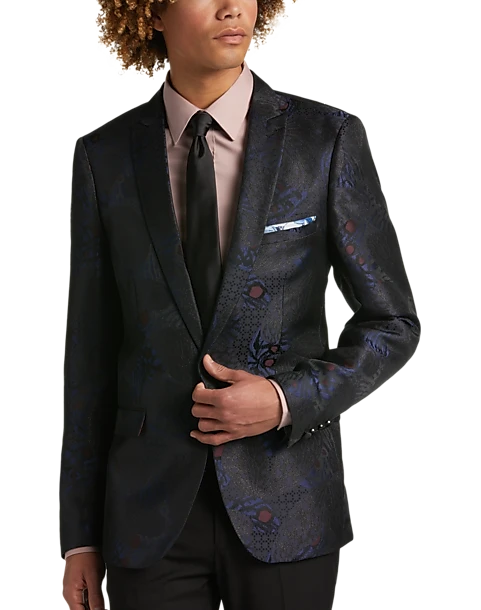 Paisley & Gray Slim Fit Dinner Jacket, Black, Navy & Burgundy Floral 1 Paisley & Gray Slim Fit Dinner Jacket, Black, Navy & Burgundy Floral