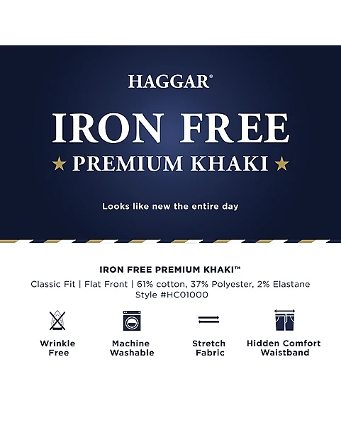 Haggar Iron-Free Premium Khaki® Classic Fit Flat-Front Pants, Charcoal 4 Haggar Iron-Free Premium Khaki® Classic Fit Flat-Front Pants, Charcoal - Image 4