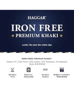 Haggar Iron-Free Premium Khaki® Classic Fit Flat-Front Pants, Khaki -Quality Clothing Store MW40 230V 17 HAGGAR CHAR HEATHER ALT3 2