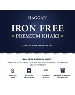 Haggar Iron-Free Premium Khaki® Classic Fit Flat-Front Pants, Navy -Quality Clothing Store MW40 230V 17 HAGGAR CHAR HEATHER ALT3