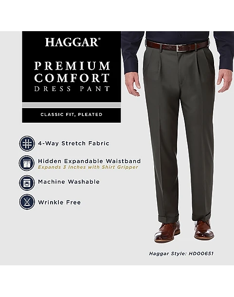 Haggar Premium Comfort Classic Fit Pleat-Front Pants, Medium Khaki 4 Haggar Premium Comfort Classic Fit Pleat-Front Pants, Medium Khaki - Image 4