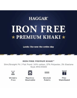Haggar Iron-Free Premium Khaki™ Slim/Straight Fit Flat-Front Pants, Heather Gray -Quality Clothing Store MW40 235T 07 HAGGAR INDIGO ALT3 2