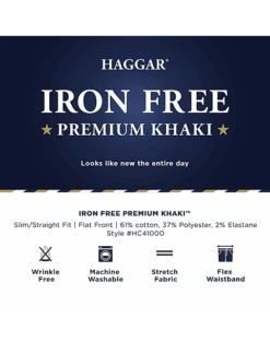 Haggar Iron-Free Premium Khaki™ Slim/Straight Fit Flat-Front Pants, Medium Khaki -Quality Clothing Store MW40 235T 07 HAGGAR INDIGO ALT3