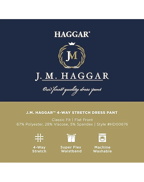J.M. Haggar™ 4-Way Stretch Classic Fit Flat-Front Pants, Charcoal Heather 4 J.M. Haggar™ 4-Way Stretch Classic Fit Flat-Front Pants, Charcoal Heather - Image 4