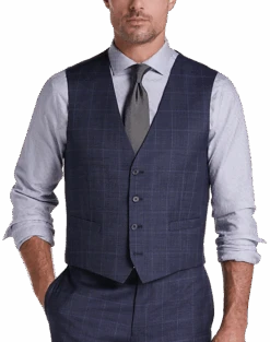 Calvin Klein X-Fit Slim Fit Suit Separates Vest, Blue Windowpane