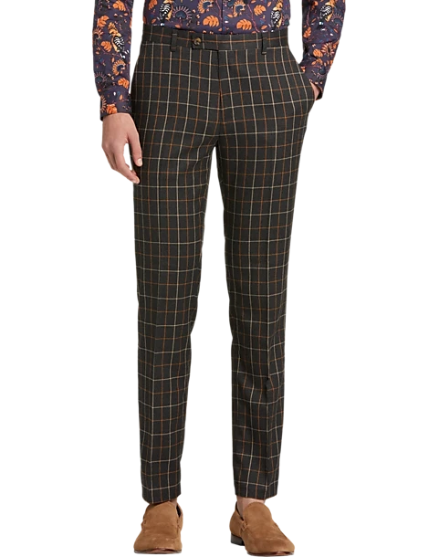 Paisley & Gray Slim Fit Suit Separates Pants, Charcoal & Gold Windowpane 1 Paisley & Gray Slim Fit Suit Separates Pants, Charcoal & Gold Windowpane