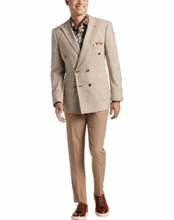 Paisley & Gray Slim Fit Double Breasted Suit Separates Coat, Tan Check -Quality Clothing Store MW40 3XLN 96 PAISLEY GRAY TAN CHECK ALT5