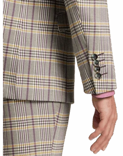 Paisley & Gray Slim Fit Suit Separates Coat, Olive & Yellow Check -Quality Clothing Store MW40 3XM6 60 PAISLEY GRAY OLIVE YELLOW CHECK ALT2