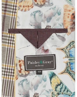 Paisley & Gray Slim Fit Suit Separates Coat, Olive & Yellow Check -Quality Clothing Store MW40 3XM6 60 PAISLEY GRAY OLIVE YELLOW CHECK ALT3