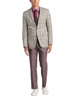 Paisley & Gray Slim Fit Suit Separates Coat, Olive & Yellow Check -Quality Clothing Store MW40 3XM6 60 PAISLEY GRAY OLIVE YELLOW CHECK ALT5