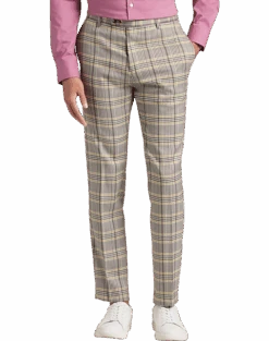 Paisley & Gray Slim Fit Suit Separates Pants, Olive & Yellow Check