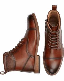 Joseph Abboud Cap Toe Inside Zipper Ankle Boots, Cognac