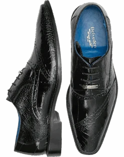 Belvedere Nino Ostrich & Eel Cap Toe Oxfords, Black