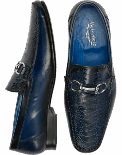 Belvedere Bruno Ostrich & Calf Moc Toe Bit Loafers, Black