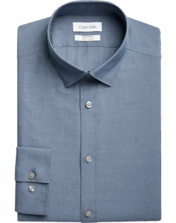 Calvin Klein Refined Cotton Stretch Supima Slim Fit Hidden Button-Down Collar Dress Shirt, Blue
