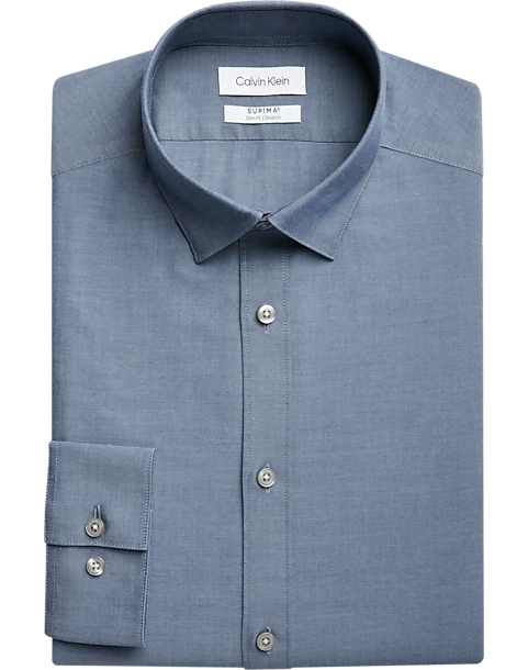 Calvin Klein Refined Cotton Stretch Supima Slim Fit Hidden Button-Down Collar Dress Shirt, Blue 1 Calvin Klein Refined Cotton Stretch Supima Slim Fit Hidden Button-Down Collar Dress Shirt, Blue