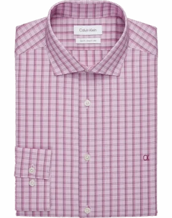 Calvin Klein Slim Fit Embroidered Logo Dress Shirt, Purple Lights Plaid