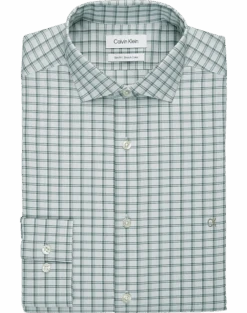 Calvin Klein Slim Fit Embroidered Logo Dress Shirt, Soft Sage Plaid