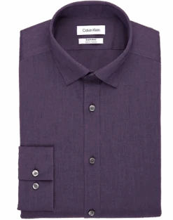 Calvin Klein Refined Cotton Stretch Supima Slim Fit Hidden Button-Down Collar Dress Shirt, Purple