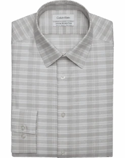 Calvin Klein Infinite Wrinkle Free Slim Fit Stretch Collar Dress Shirt, Taupe Plaid