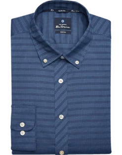 Ben Sherman Slim Fit Button-Down Collar Dress Shirt, Navy Plaid