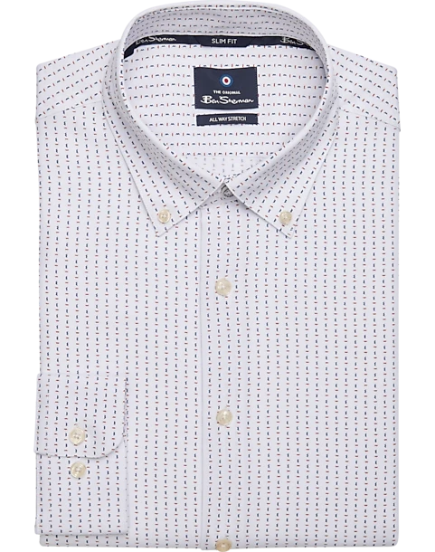 Ben Sherman Slim Fit Button-Down Collar Dress Shirt, Red And Blue Geo 1 Ben Sherman Slim Fit Button-Down Collar Dress Shirt, Red And Blue Geo