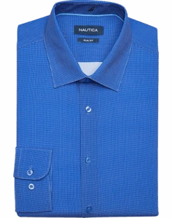 Nautica Slim Fit Four-Way Stretch Dress Shirt, Blue Micro Dot