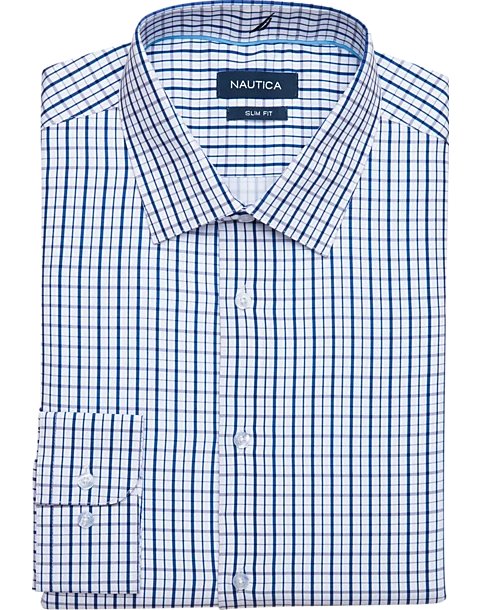 Nautica Slim Fit Four-Way Stretch Dress Shirt, Blue Plaid 1 Nautica Slim Fit Four-Way Stretch Dress Shirt, Blue Plaid