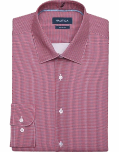 Nautica Slim Fit Four-Way Stretch Dress Shirt, Red Micro Check