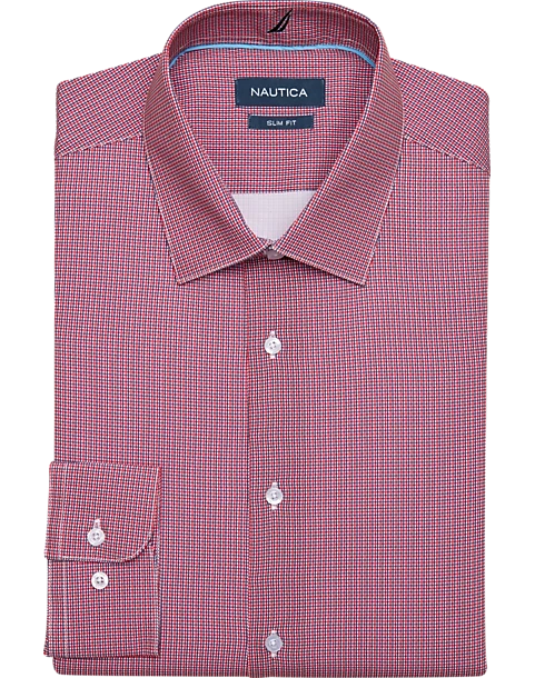 Nautica Slim Fit Four-Way Stretch Dress Shirt, Red Micro Check 1 Nautica Slim Fit Four-Way Stretch Dress Shirt, Red Micro Check