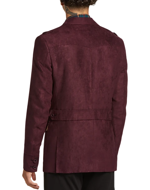 Paisley & Gray Slim Fit Ultra-suede Military Jacket, Burgundy 2 Paisley & Gray Slim Fit Ultra-suede Military Jacket, Burgundy - Image 2