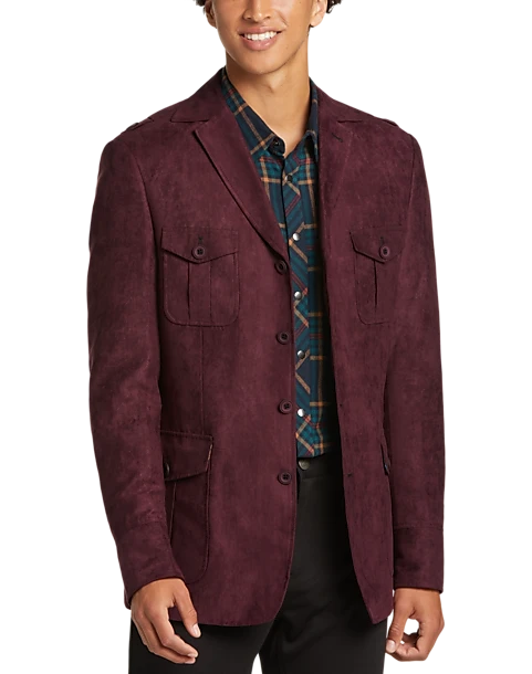Paisley & Gray Slim Fit Ultra-suede Military Jacket, Burgundy 1 Paisley & Gray Slim Fit Ultra-suede Military Jacket, Burgundy