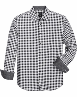 Michael Strahan Modern Fit Button-Down Collar Sport Shirt, Black Plaid