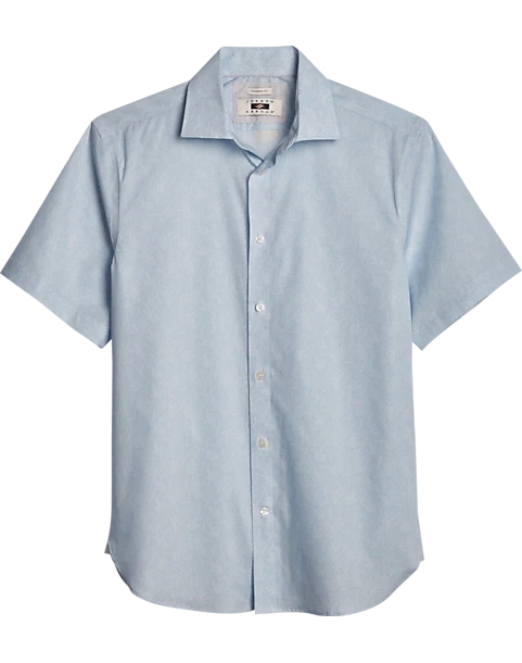 Joseph Abboud Modern Fit Short Sleeve Sport Shirt, Light Blue Leaf 1 Joseph Abboud Modern Fit Short Sleeve Sport Shirt, Light Blue Leaf