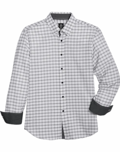 Michael Strahan Four-Way Stretch Modern Fit Sport Shirt, White Windowpane Plaid