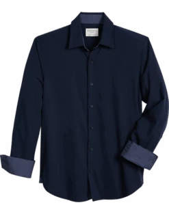 Con.Struct Four-Way Stretch Slim Fit Spread Collar Sport Shirt, Navy