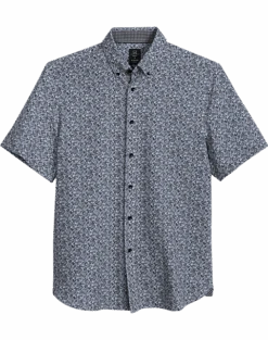 Michael Strahan Four-Way Modern Fit Button Down Collar Sport Shirt, Gray Floral