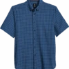 Michael Strahan Modern Fit 4-Way Stretch Short Sleeve Sport Shirt, Blue Check