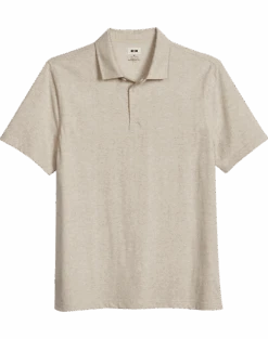 Joseph Abboud Modern Fit Short Sleeve Polo Shirt, Oatmeal Herringbone